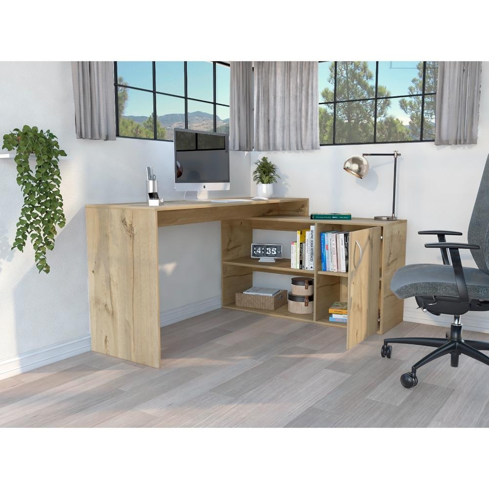 TUHOME Axis Modern L Shaped Computer Desk with Open Closed Storage