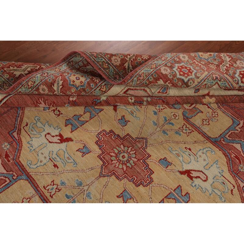 Orange Vegetable Dye Heriz Serapi Oriental Rug Handmade Wool Carpet - 8'10"x 11'9"