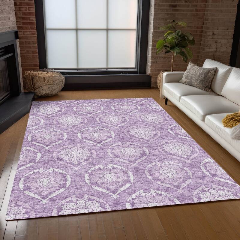 Machine Washable Indoor/ Outdoor Chantille Traditional Damask Rug
