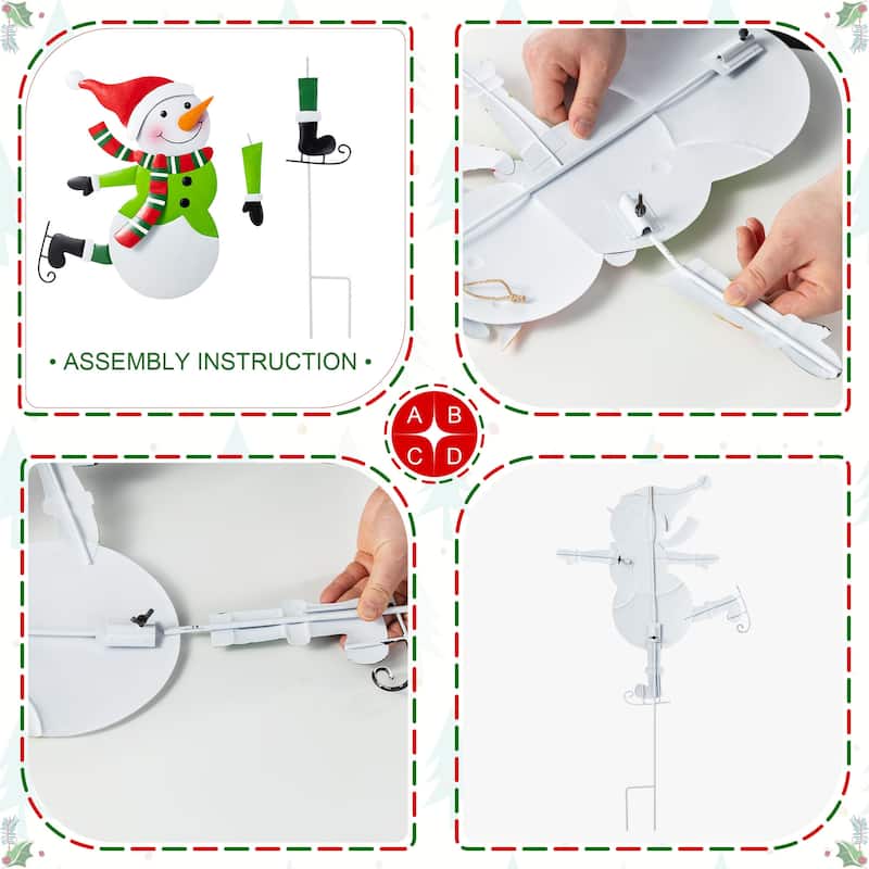 Glitzhome Metal Christmas Snowman Family Nutcracker JOY Yard Stakes Wall Decor