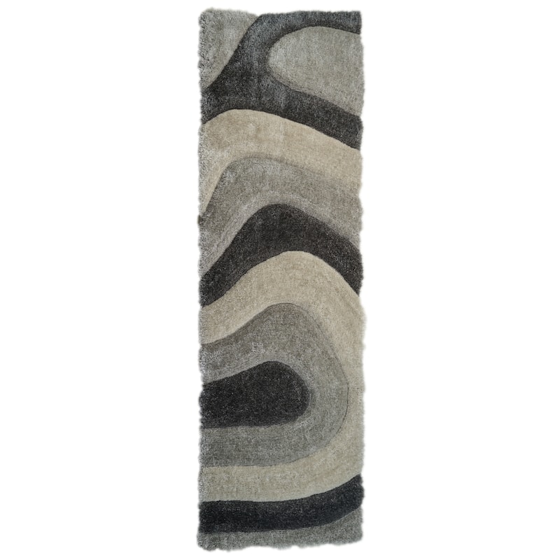 Mateos Shag Abstract Designed Area Rug - Runner 2'3'' x 8' - Gray/Dark Gray