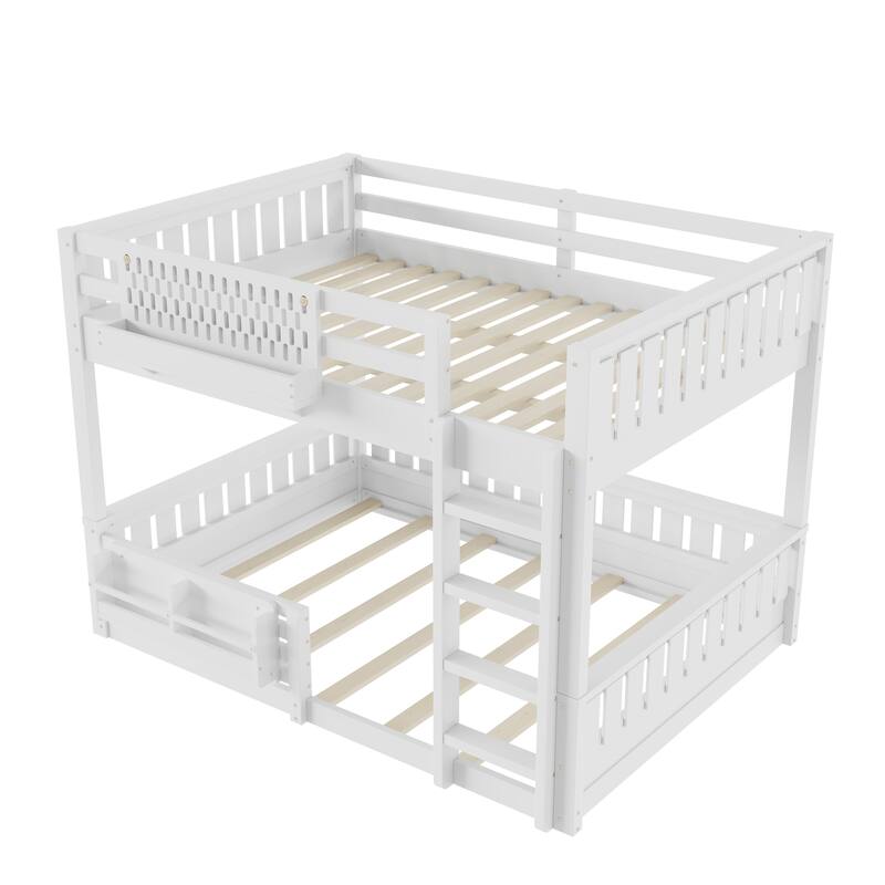 Wooden Bunk Bed of 3 Kinds Size with Pegboard, Bookshelf and Guardrails, Detachable Bunk Bed Convertible 2 Platform Beds