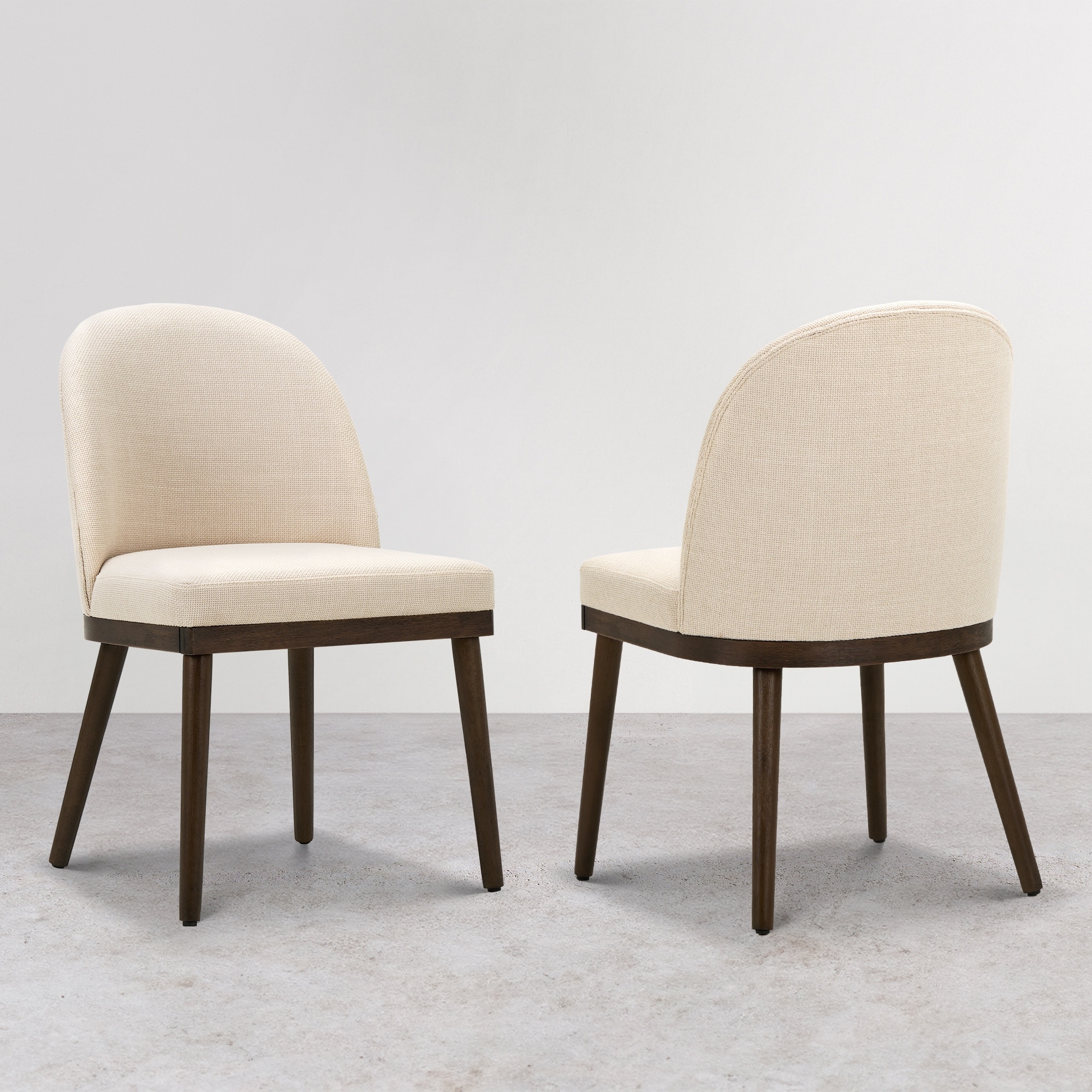 Curved Back Fabric Dining Chair with Tapered Wood Legs