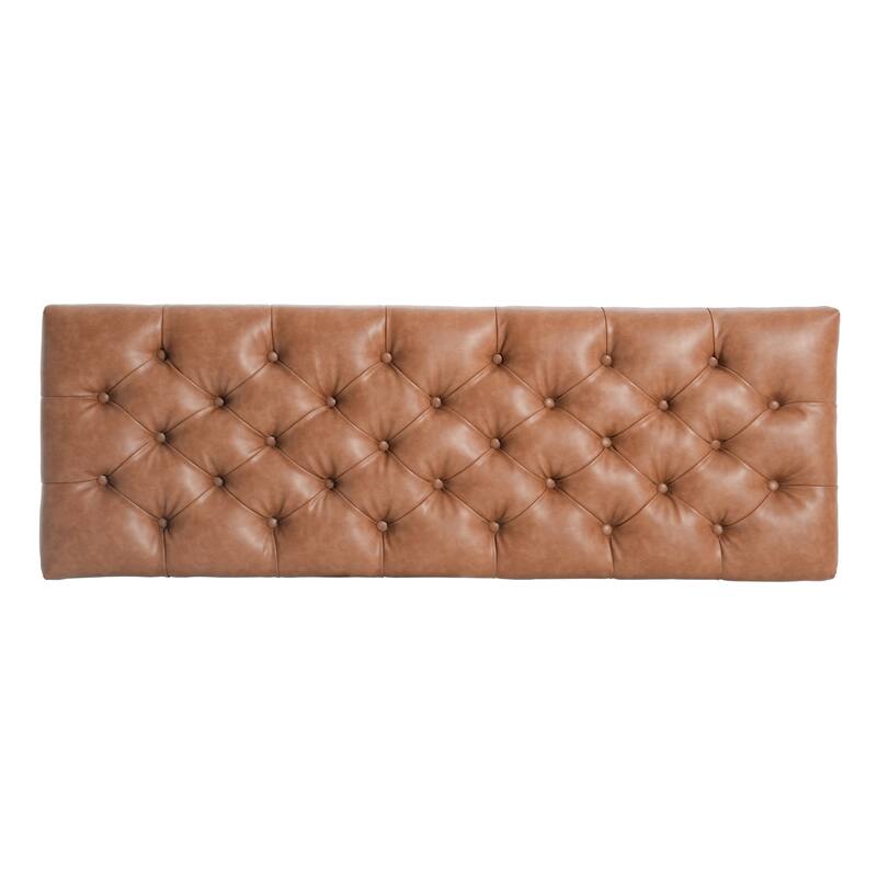 Upholstered Button Tufted Storage Ottoman, PU, Cognac Brown