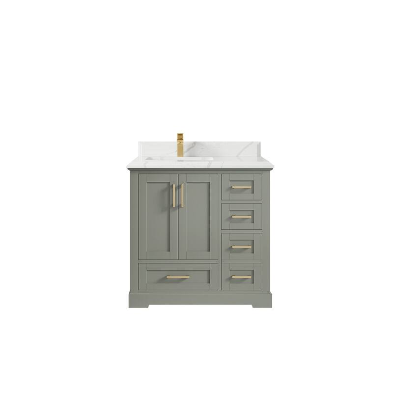 Willow Collections 36 x 22 Boston Left Offset Sink Bathroom Vanity with Quartz or Marble Countertop - 1.5"Calacatta - Evergreen