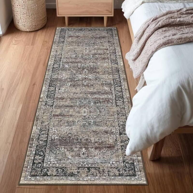 Machine Washable Area Rug Vintage Medallion Rugs Non Slip Low Pile Bedroom Rug