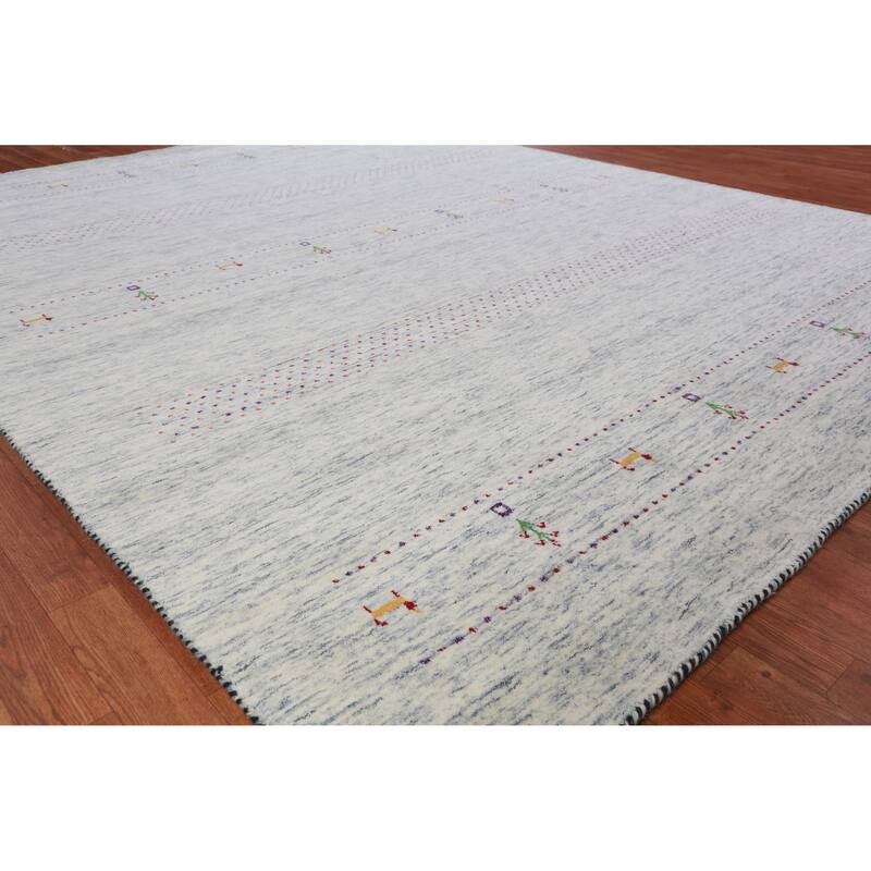 Hand Knotted Oriental 100% Wool Carpet Tribal Animal Pictorial Greys & Charcoal Gabbeh Area Rug - 9' 11'' X 8' 1''