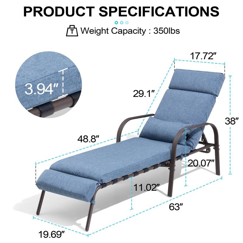 Outdoor Cushioned Adjustable Chaise Lounge Chairs Patio Pool Loungers
