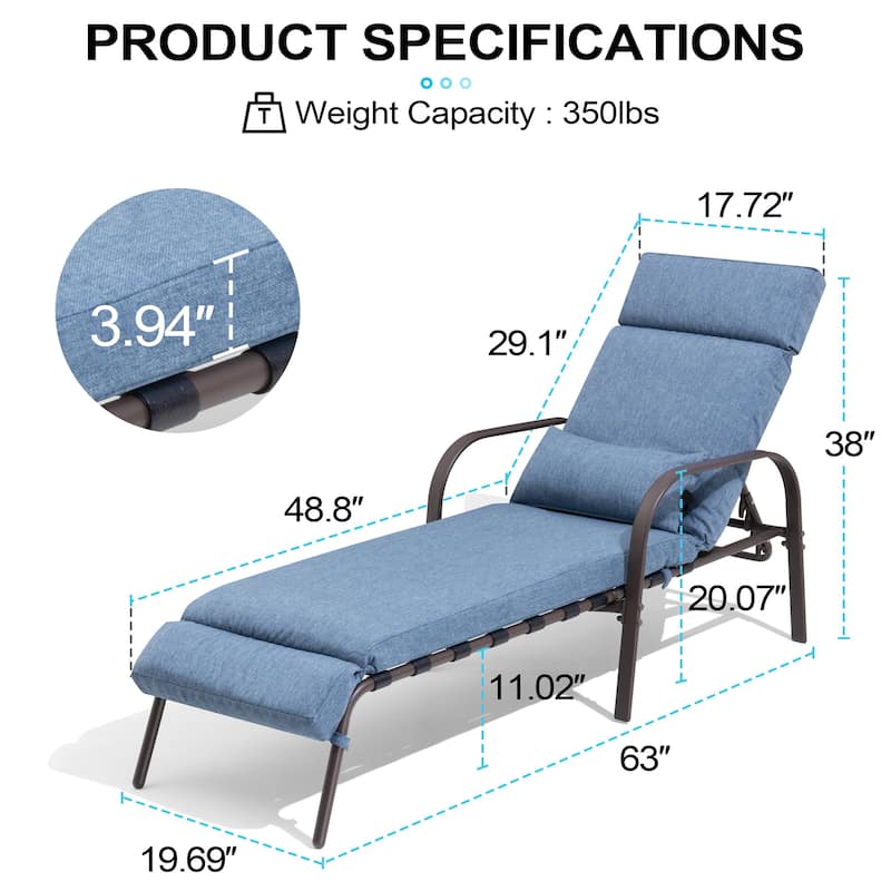 Outdoor Recliner Adjustable Chaise Lounge Chair with Cushion & Pillow