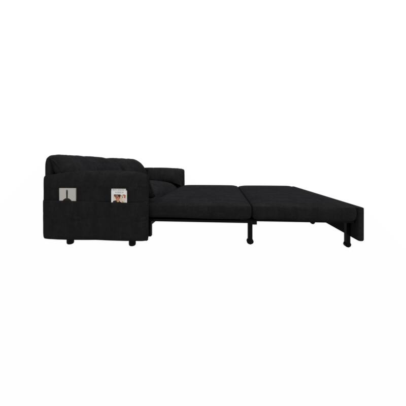 63.8" Queen Pull Out Sofa Bed, 3-in-1 Convertible Sleeper Sofa with Side Storage,Multi-Functional Velvet Loveseat Bed