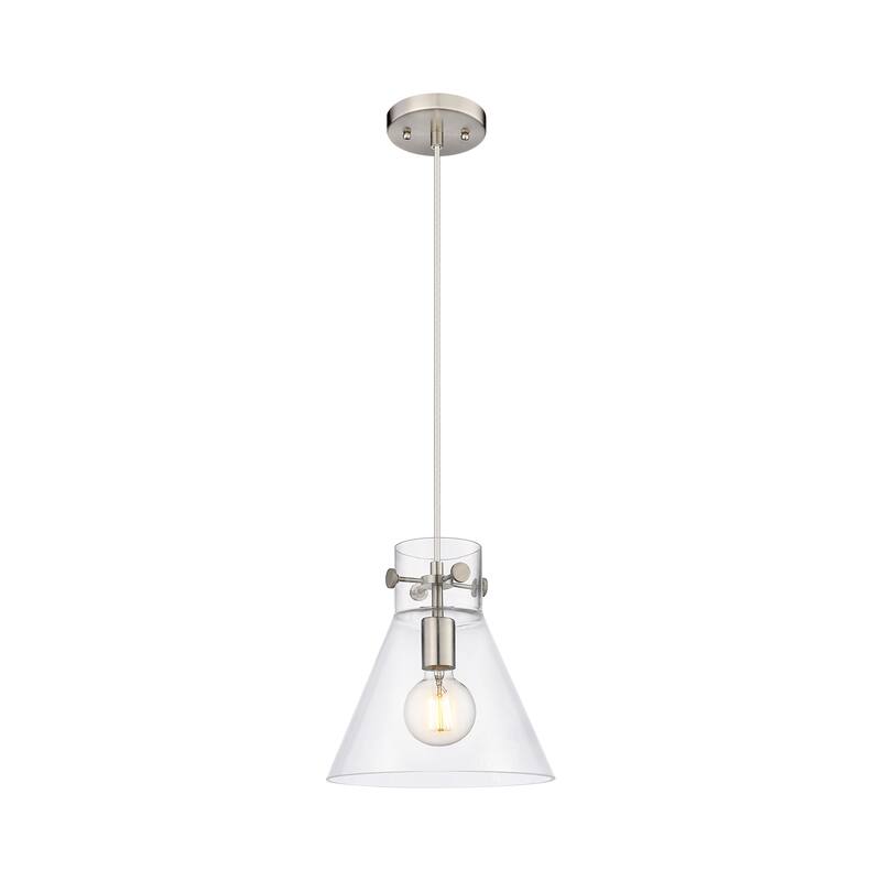 Innovations Lighting Newton Cone - 1 Light 10" Cord Hung Pendant - Clear/Satin Nickel