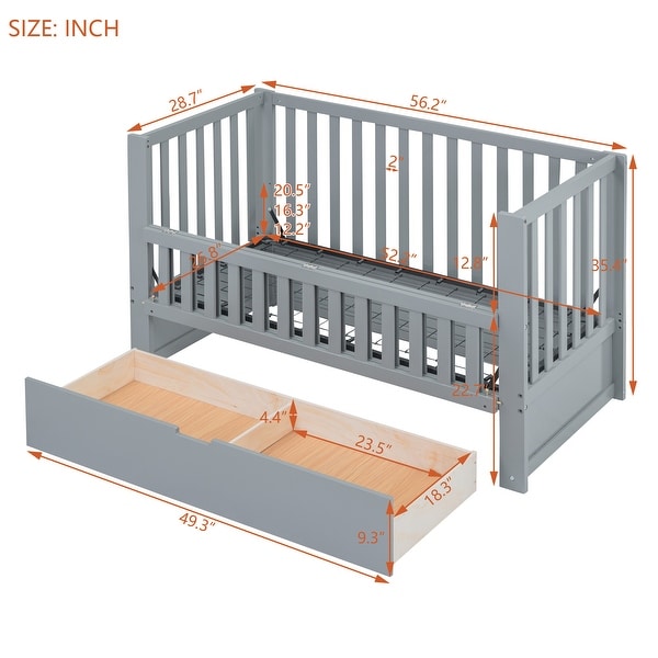 Convertible Crib/Full Size Bed with Drawers and 3 Height
