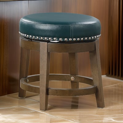 Bara 20 Inch Swivel Dining Stool, Green Round Faux Leather, Set of 2