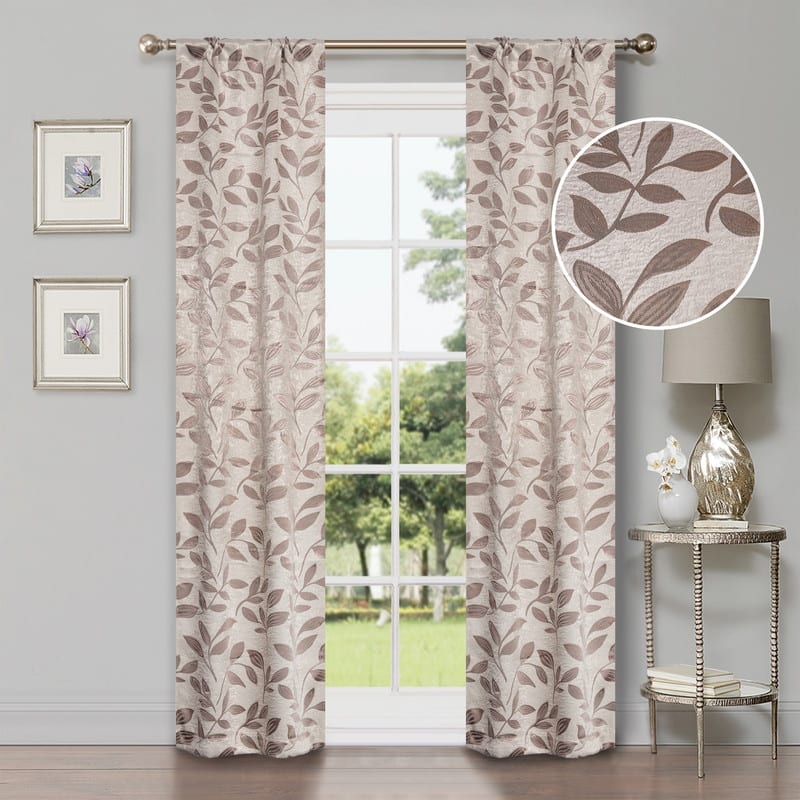 Superior Modern Bohemian Leaves Room Darkening Curtains with Grommets