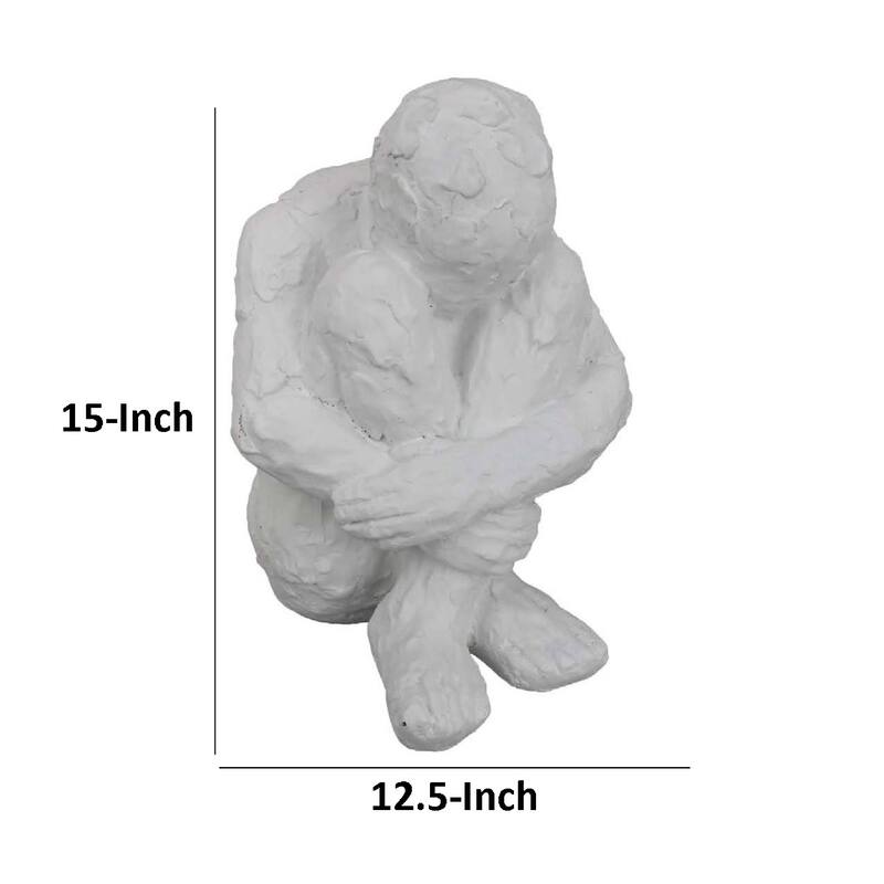 Roy Abstract Contemplative Man Figurine, White Resin Art 15 Inch