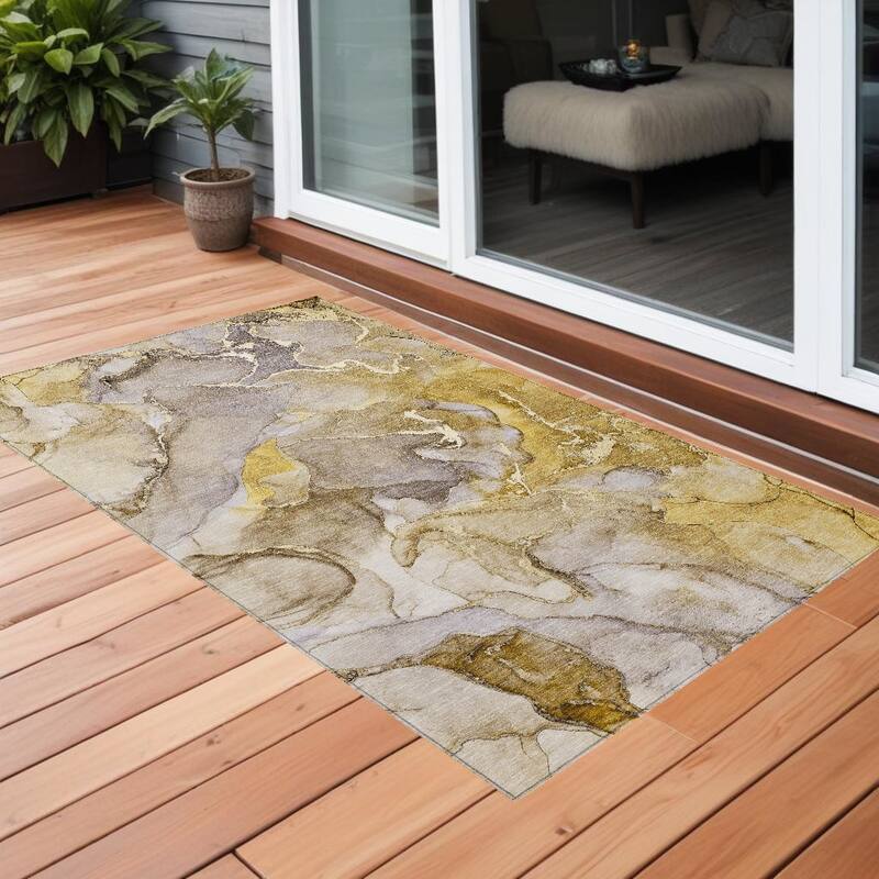 Pane Contemporary Abstract Weather Resistant Modern Chic Outdoor Rug - 3' x 5' - Taupe