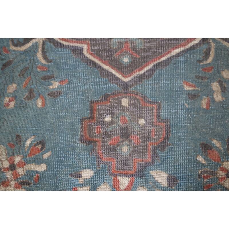 Blue Distressed Tabriz Vintage Persian Area Rug Handmade Wool Carpet - 9'7" x 12'3"