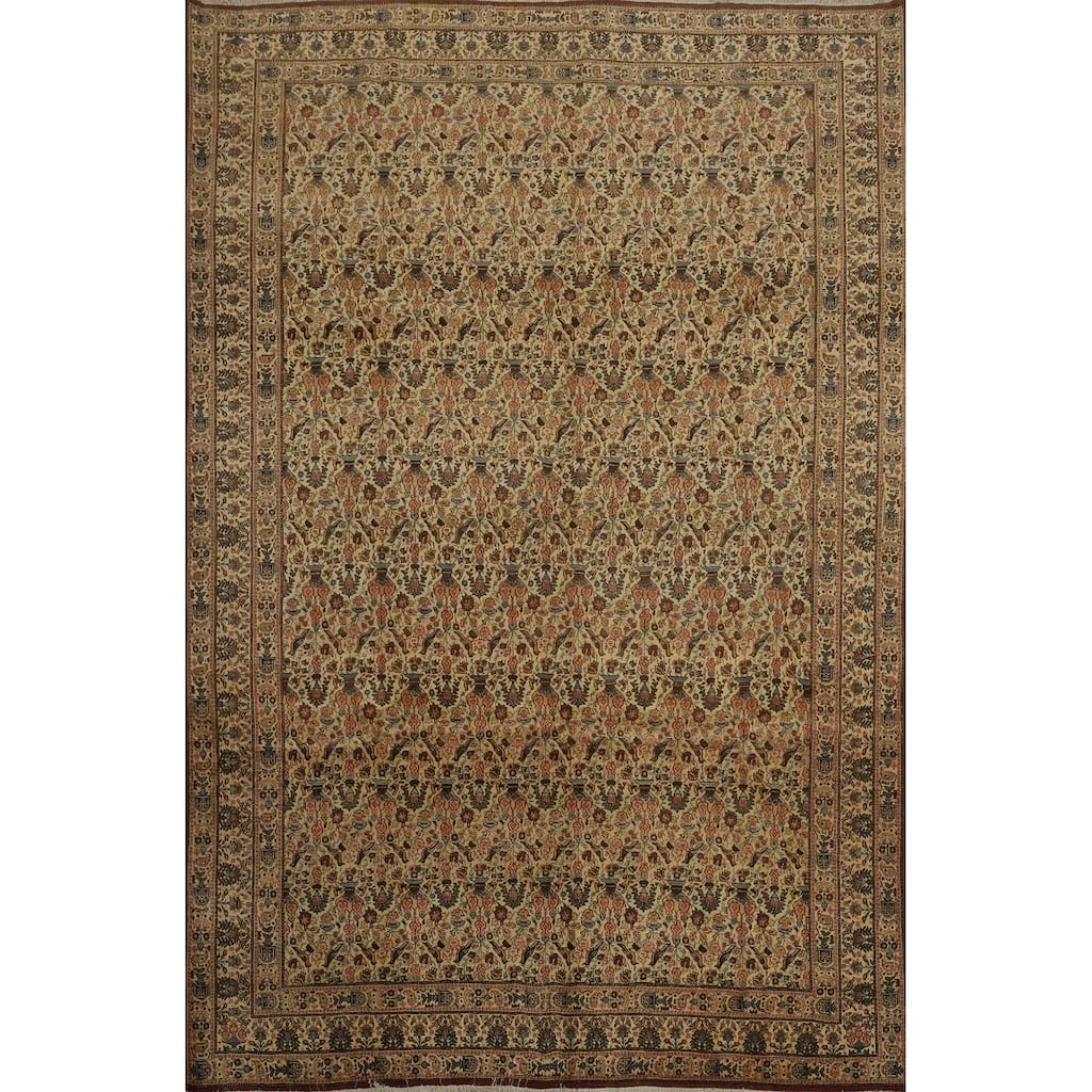Hand Knotted Oriental 100% Wool Carpet Traditional All-Over Beige & Ivories Qum Area Rug - 10' 6'' X 8' 1''