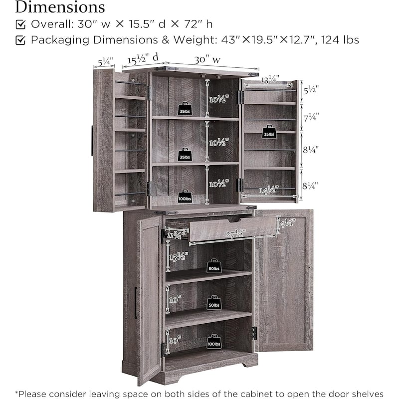72" Tall Farmhouse Kitchen Pantry, Storage Cabinet with Barn Doors - N/A