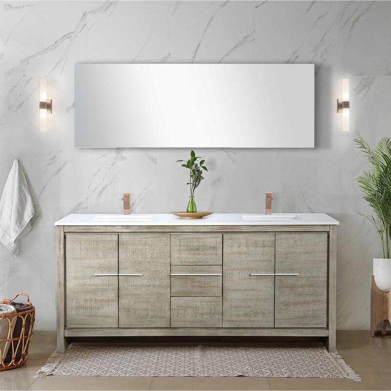 Lafarre Bath Vanity with Cultured Marble Top, Sink, Mirror and Rose Gold Faucet