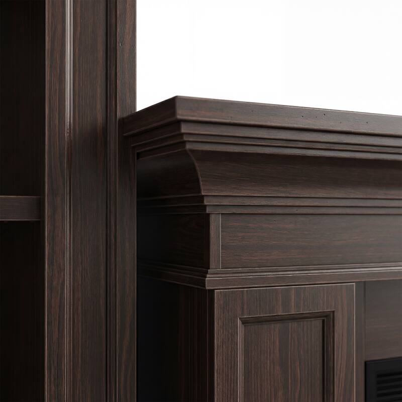 Electric Fireplace Mantel with Bookshelves, 115.5" Entertainment Center with Built-in Shelving