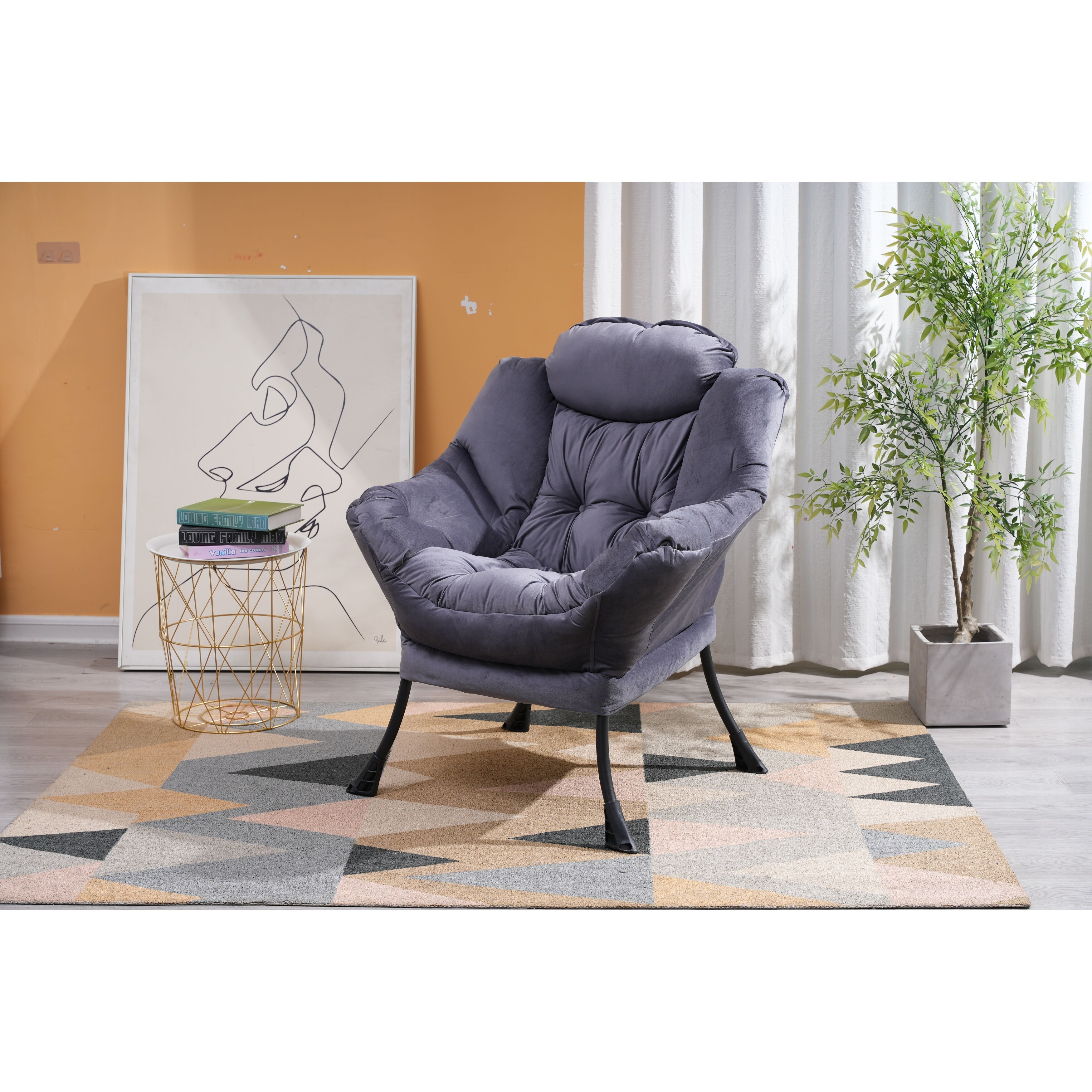 Modern Cotton Fabric Lazy Chair, Accent Lounge Chair, Single