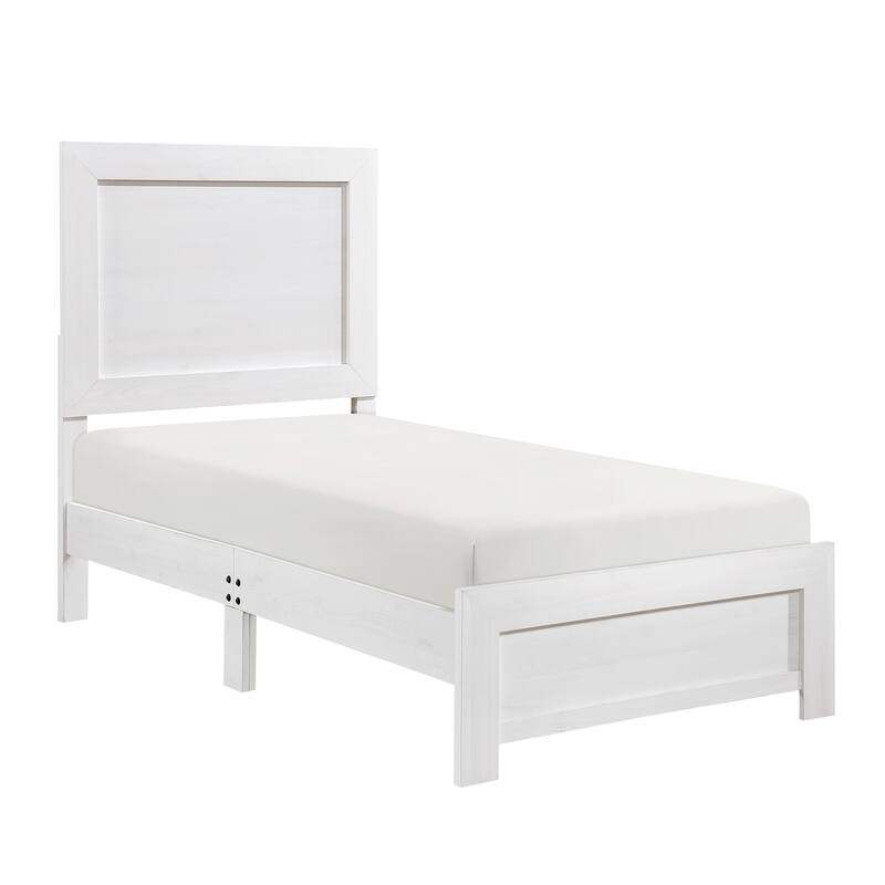 White Finish Twin Size Panel Bed Wooden Bedroom Furniture 1pc, Bed in a Box - White