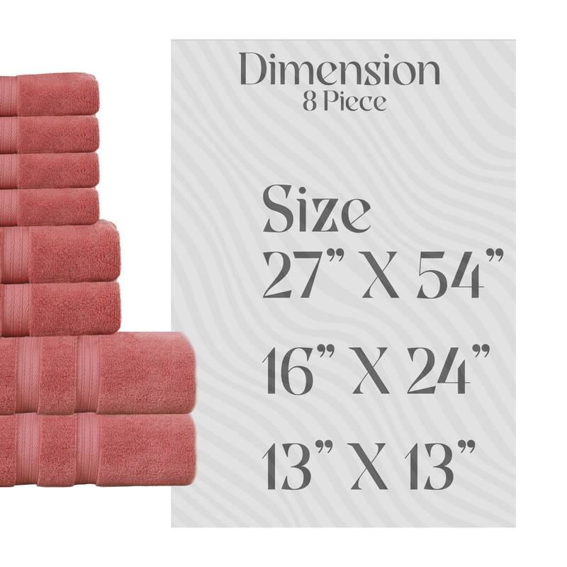 Home Weavers Elegance Essentials 550GSM Cotton Zero Twist Super Absorbent Bath Towel Set of 8