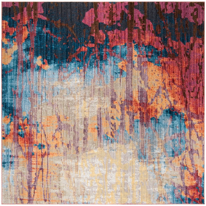 SAFAVIEH Bristol Mirta Vintage Boho Oriental Polyester Rug - 7' Square - Blue/Rust