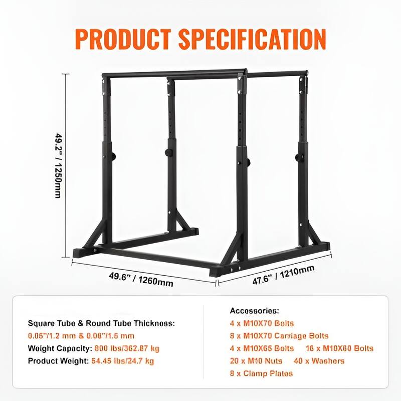 Black Steel Dip Bar with 800 lbs Capacity & 7-Level Adjustment - 49.6" x 47.6" x 49.2"