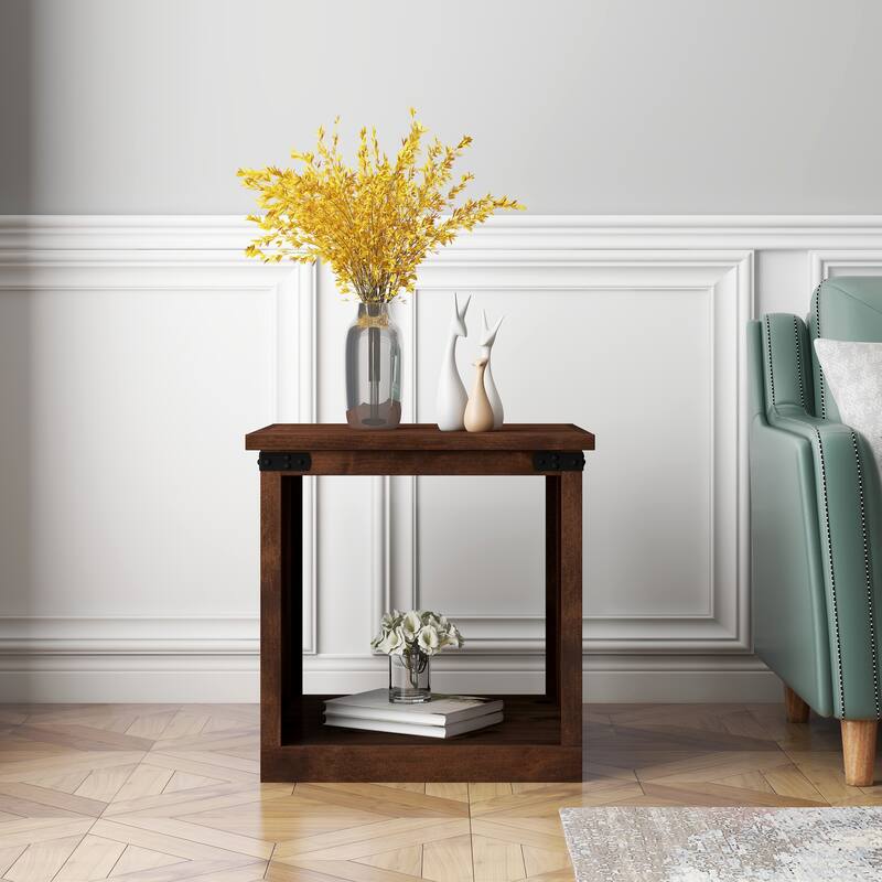 Bridgevine Home Farmhouse 24 inch Side Table, No Assembly Required, Aged Whiskey Finish - Aged Whiskey - Wood