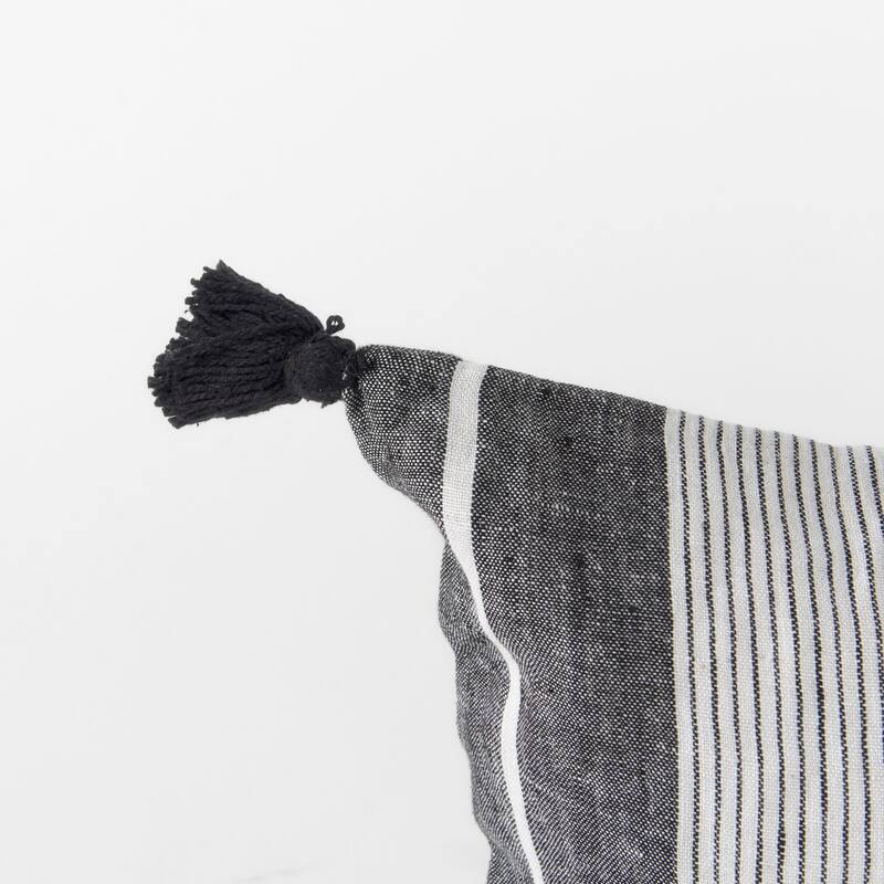 White and Gray Fringed Pillow Cover