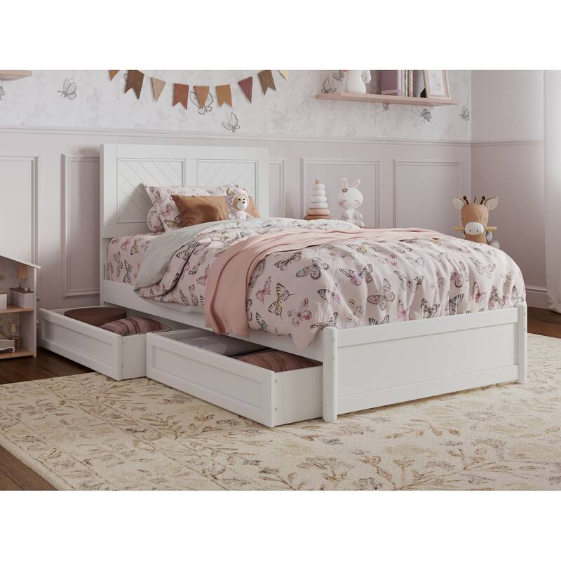 Clayton Platform Bed with Panel Footboard and Storage Drawers - White - Twin