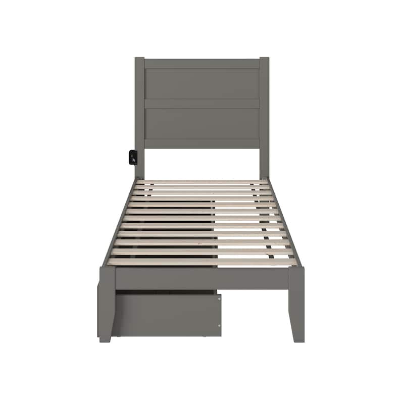 Twin Bed with Drawers - Cool Contemporary Platform Bed Frame - Grey Finish