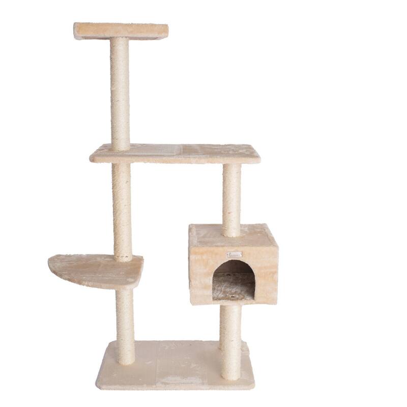 GleePet 57-Inch Real Wood Cat Tree In Beige With Playhouse And Perch