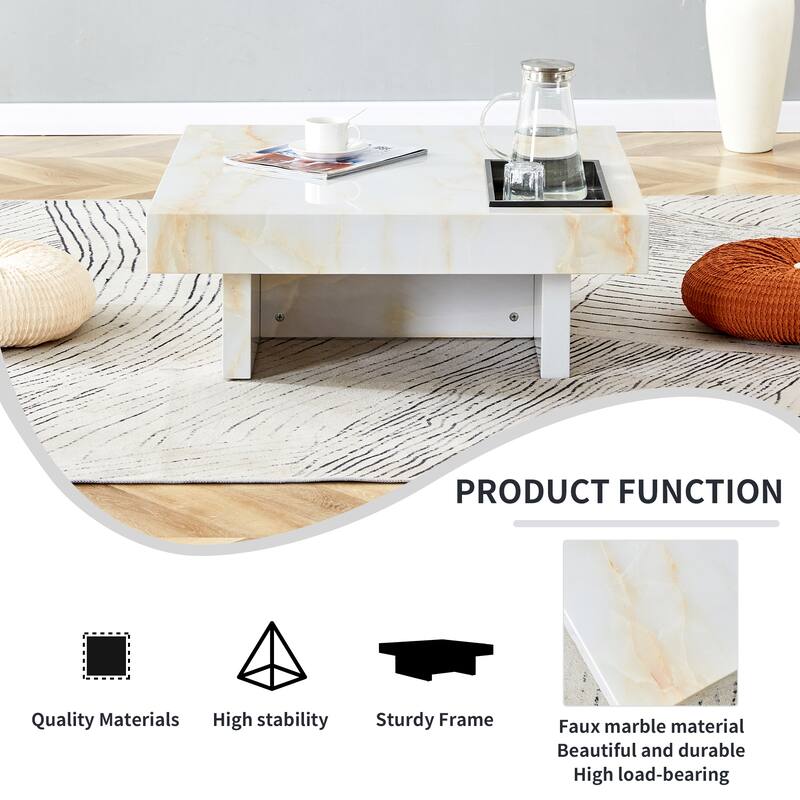 A modern and practical coffee table made of MDF material with black patterns. The fusion of elegance and natural fashion