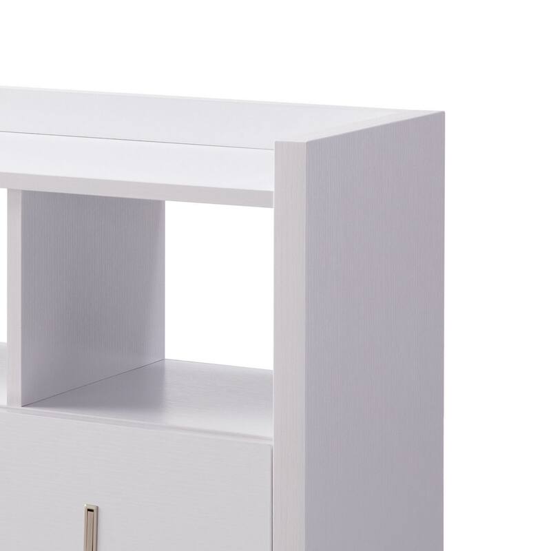 Beak Shoe Bench, 3 Open Shelves 1 Drawer, 34 Inch Classic White Finish