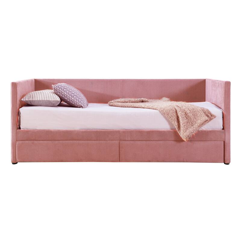 Elegant Twin Corduroy Daybed with Drawers, Sturdy Plywood Frame, Upholstered Tufted Headboard, Ideal for Small Spaces