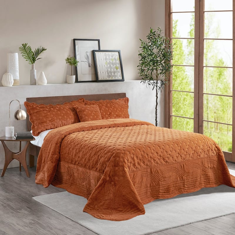 FauxFur Quilted Tatami 4-piece Bedspread Set
