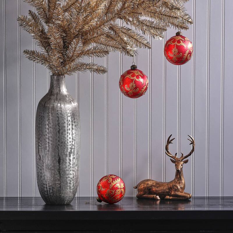 4" Glass Highlands Ball Ornament Set of 3 - Red