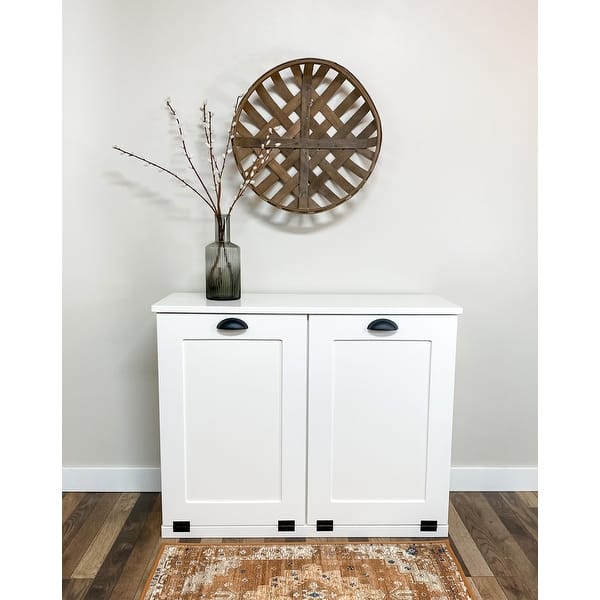 White Double Tilt-out Wooden Trash Can Cabinet - On Sale ...