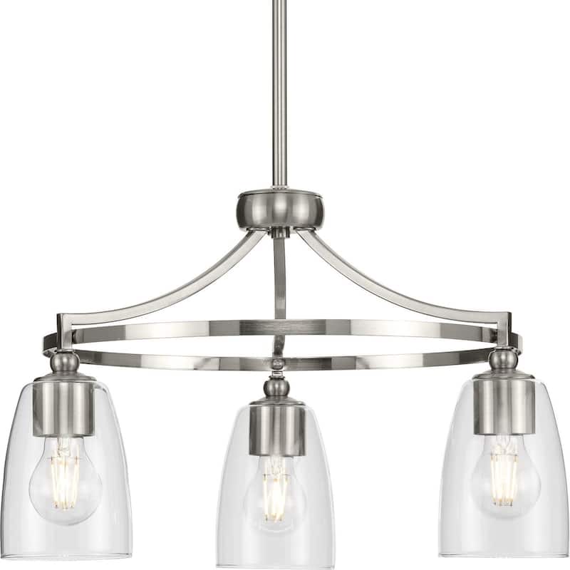Parkhurst Collection Three-Light New Traditional Brushed Nickel Clear Glass Chandelier Light - 21 in x 21 in x 12.25 in - 21 in x 21 in x 12.25 in