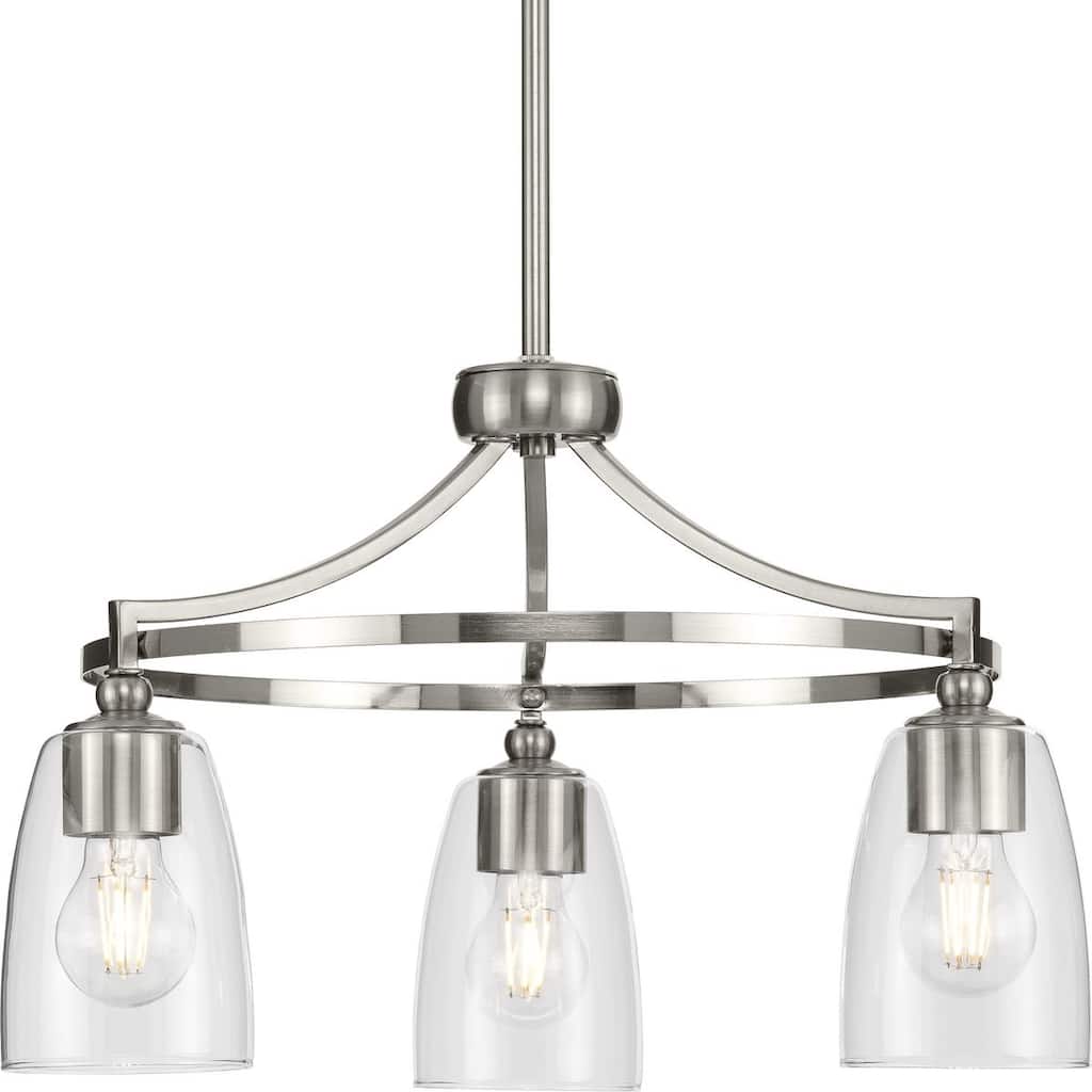 Parkhurst Collection Three-Light New Traditional Brushed Nickel Clear Glass Chandelier Light - 21 in x 21 in x 12.25 in