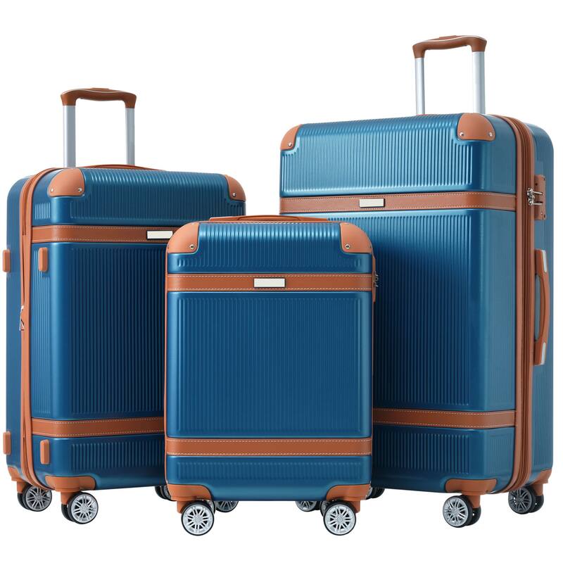 3 Piece Hardside Lightweight Luggage Sets with Double Spinner 8 Wheels and TSA Lock