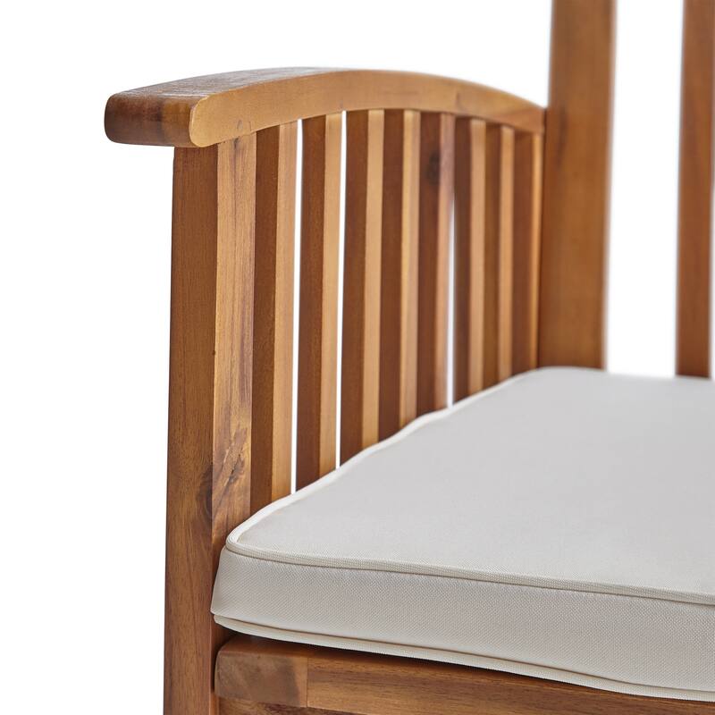 Roomfitters 2-Piece Acacia Wood Dining Chairs with Water-Resistant Cushions, Rustic Modern Outdoor Seating