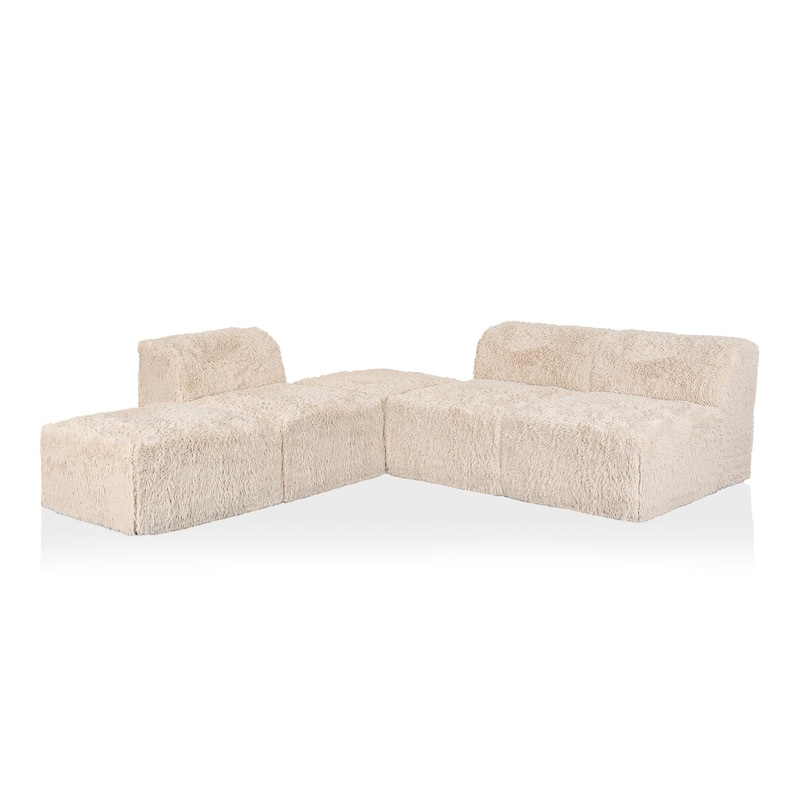 Furniture of America Ylena Modern 5-Piece Faux Fur Foam Modular Armless Compressed Sectional Sofa with Ottoman