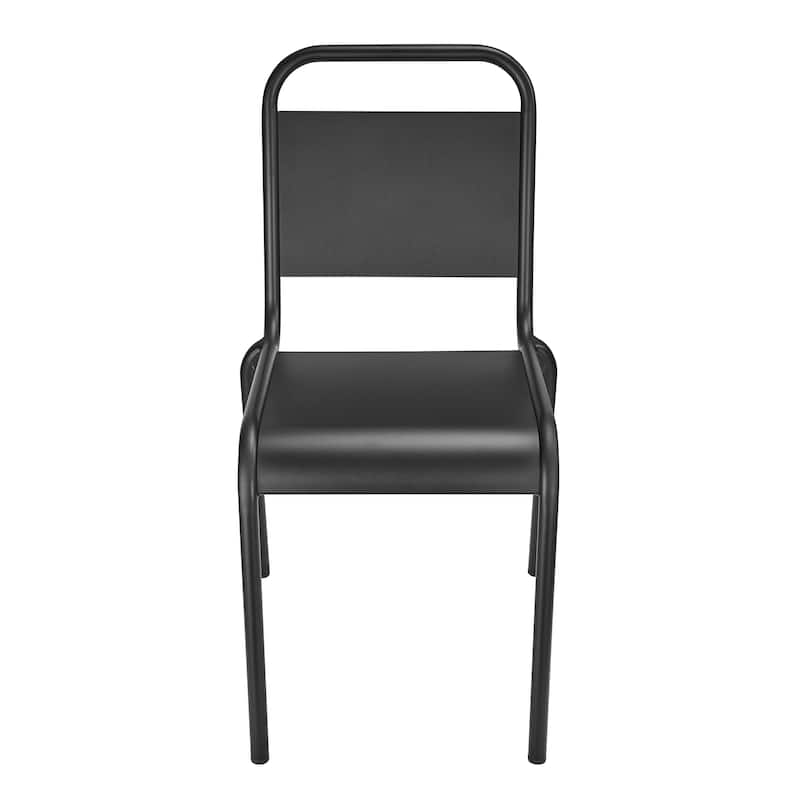 Set of Two Black Aluminum Outdoor Stacking Dining Chairs