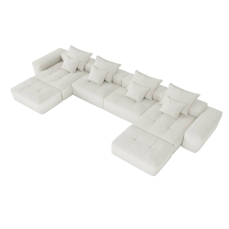 127" Oversized Modular Sectional Sofa,6 Seat Sparkling Chenille Fabric Soft Cushion Sofa with 8 Pillows,No Assembly Required