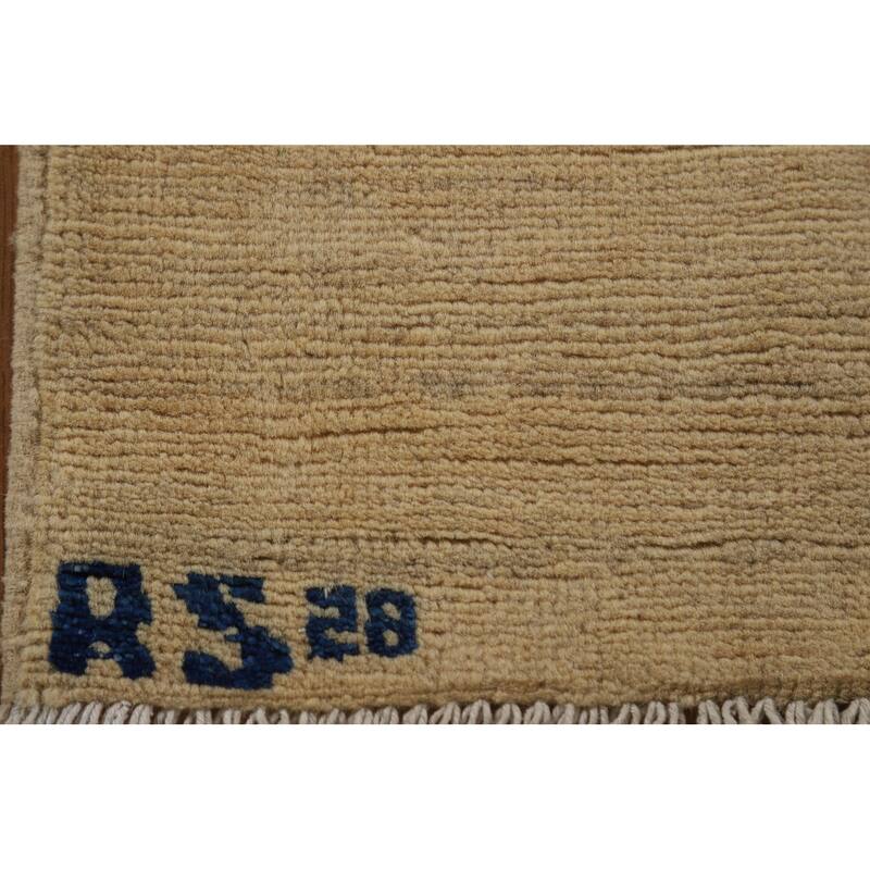Modern Beige Gold Muted Gabbeh Oriental Area Rug Handmade Wool Carpet - 5'10"x 8'10"