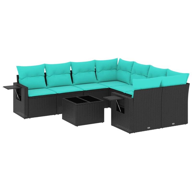 vidaXL Patio Sofa Set with Cushions Outdoor Furniture 9 Piece Poly Rattan - 24.4 x 24.4 x 27.2